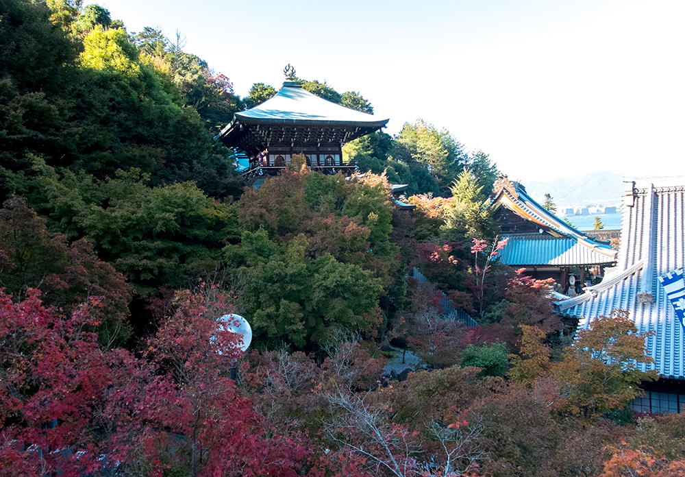 Vue sur le pavillon Maniden depuis le pavillon Daishi-do