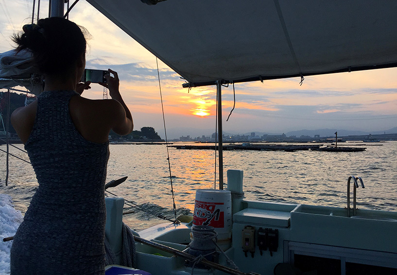 coucher de soleil sur Ujina, port d'Hiroshima