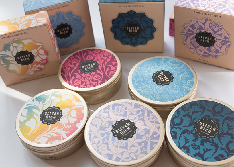 Design packaging crèmes pour les mains Oliver Rich