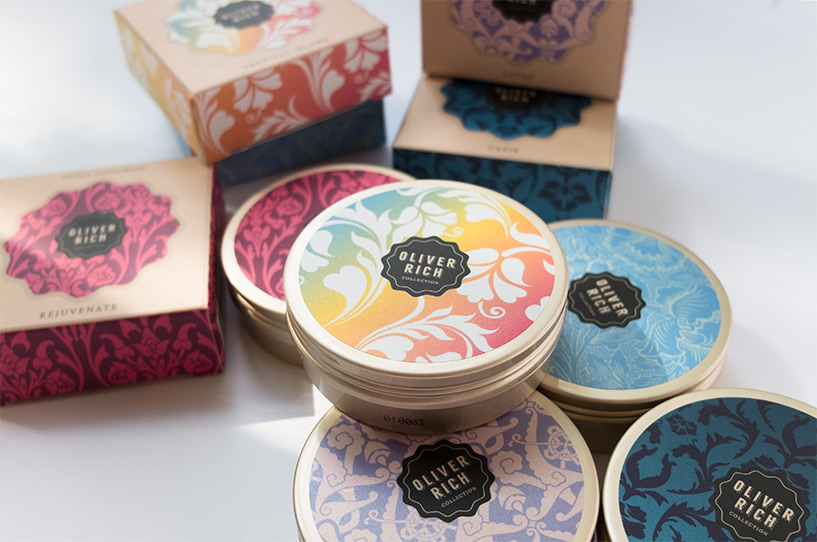 Design packaging crèmes pour les mains Oliver Rich