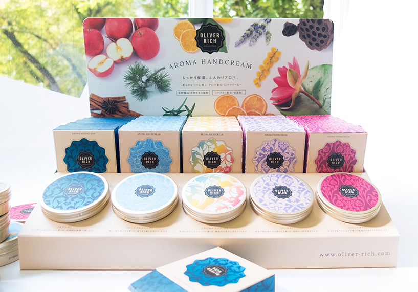 Design packaging et présentoir crèmes pour les mains Oliver Rich