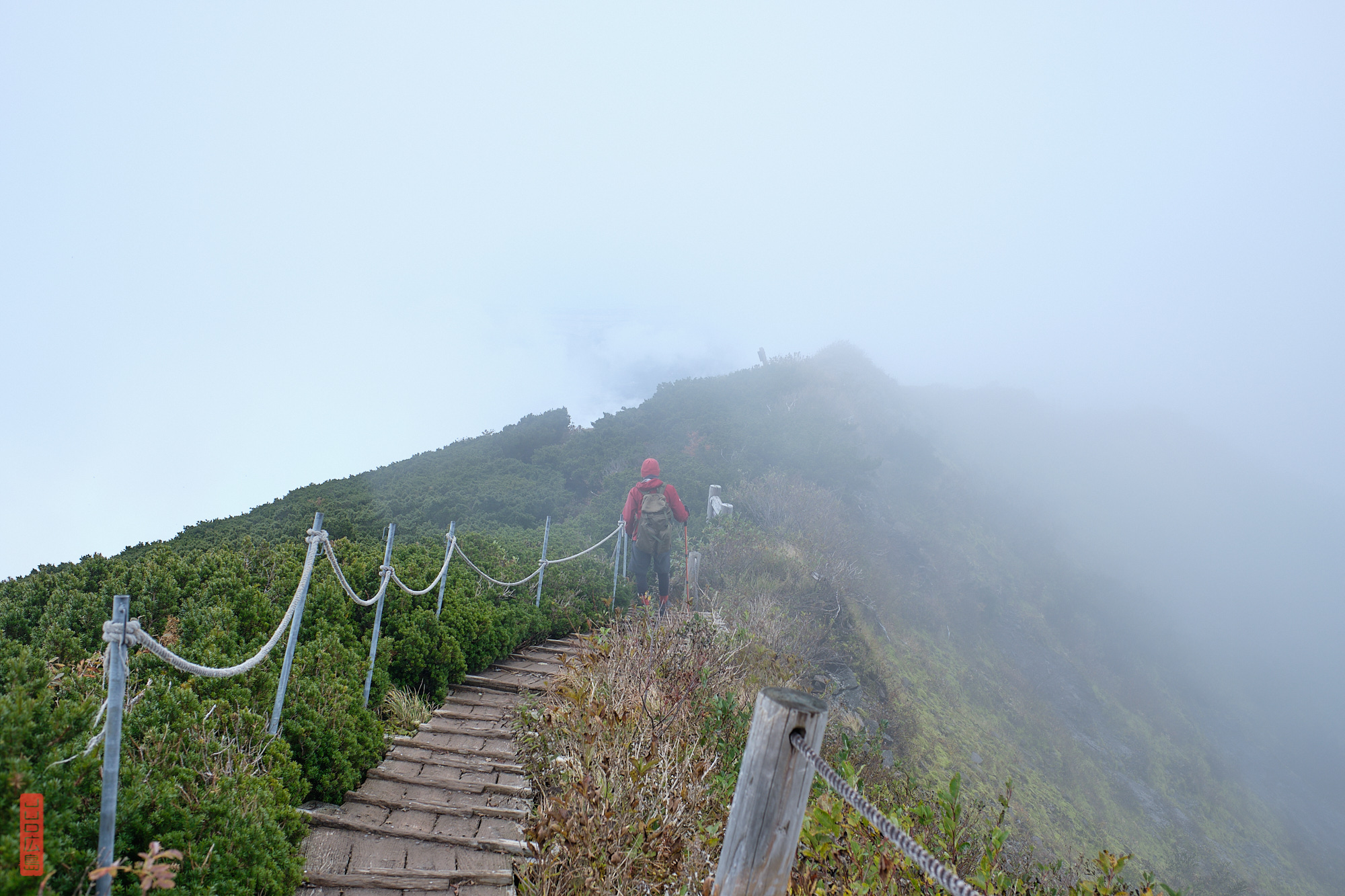 Sommet du mont Daisen dans la brume